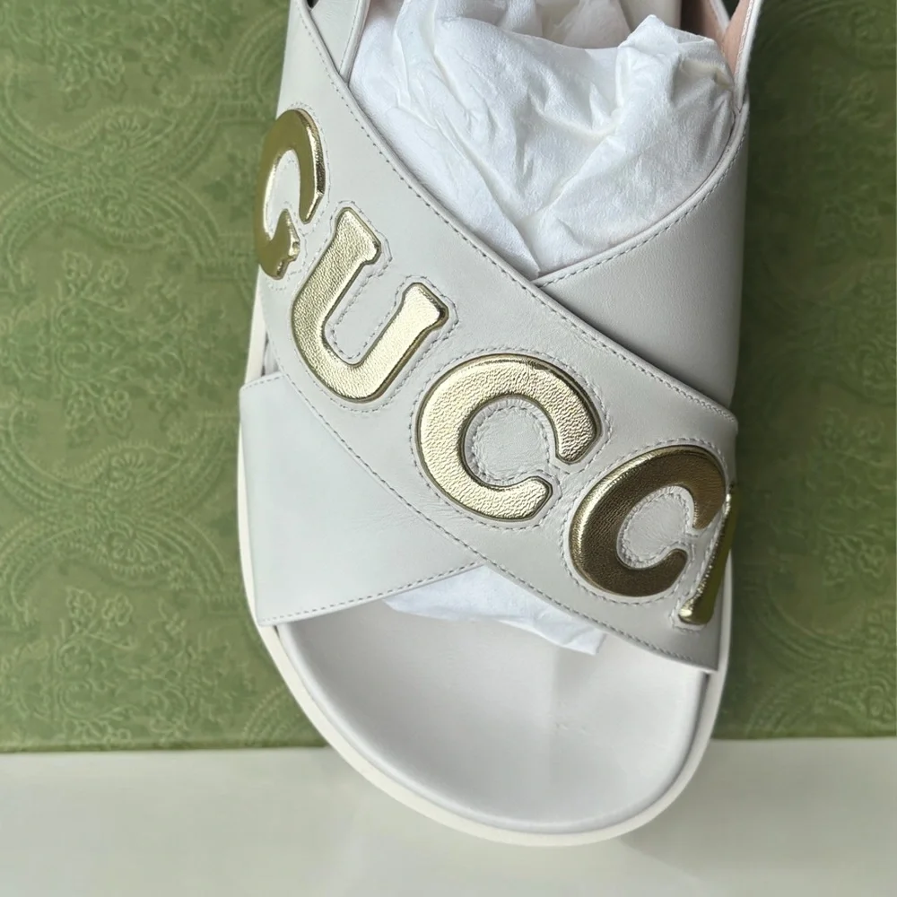 Brand New In Box Gucci Metallic Gold Sandals - Picture 9 of 12